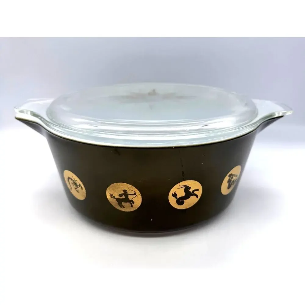 Vintage MCM 1961 Rare PYREX Promo Zodiac Green Casserole Dish No. 475 - B & Lid